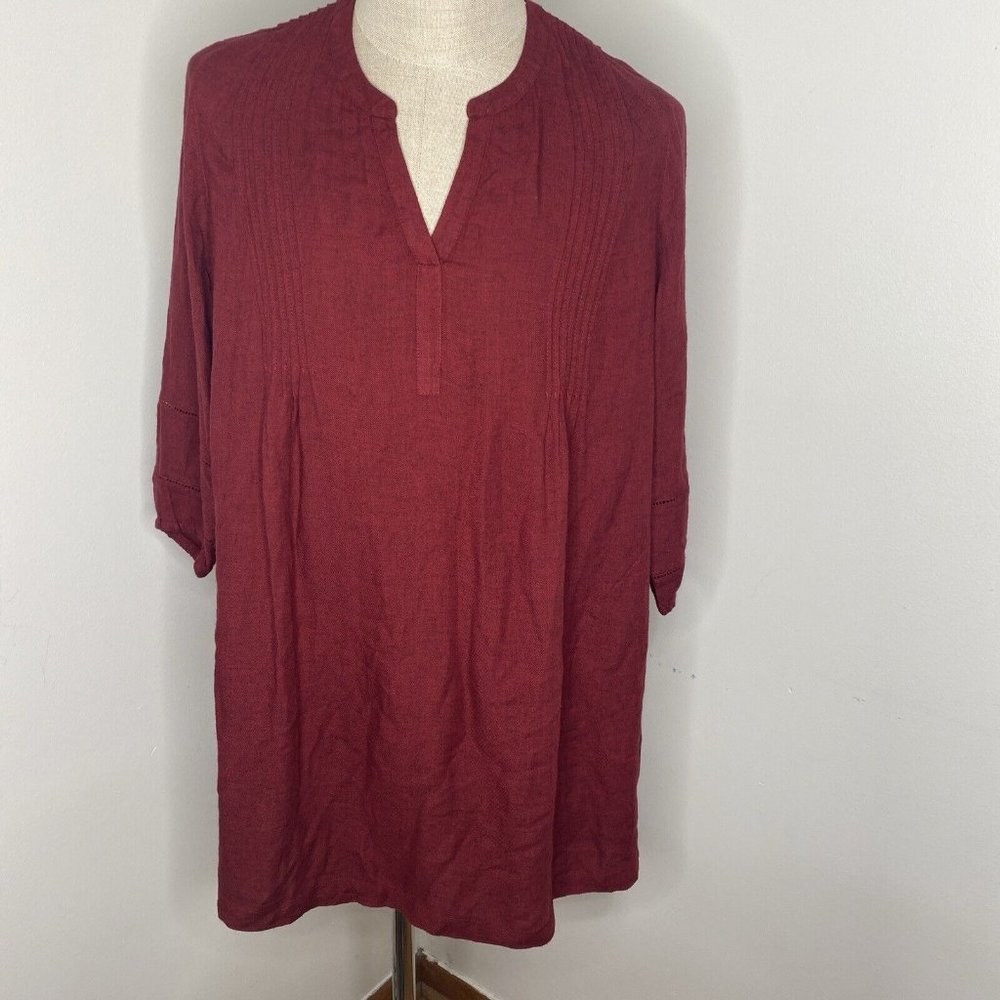 J Jill Tunic Dress Sz M P Maroon Long Sleeve V Neck Oversized Tuxedo Front